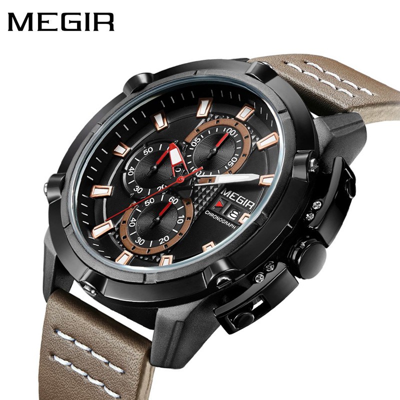 Jual MEGIR 2062 Jam Tangan Pria Analog Chronograph Tanggal Aktif Tali