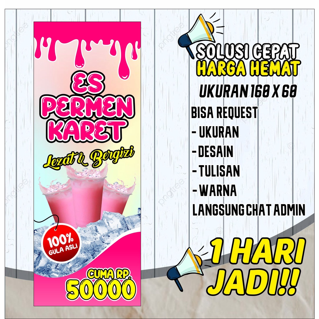 Jual SPANDUK ES PERMEN KARET VIRAL BANNER BALIGHO BACKDROP BISA