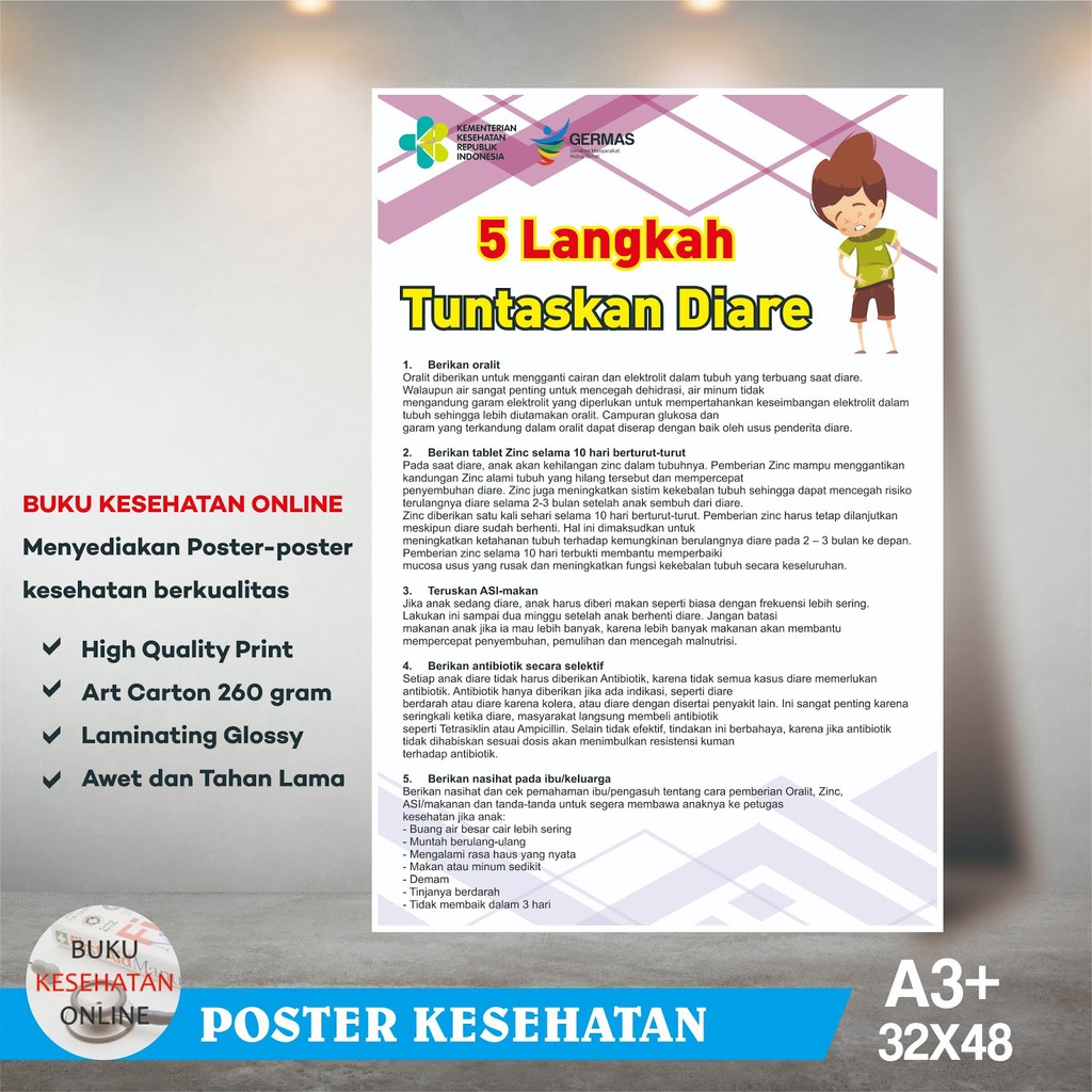 Jual Poster Kesehatan Langkah Tuntaskan Diare Laminating