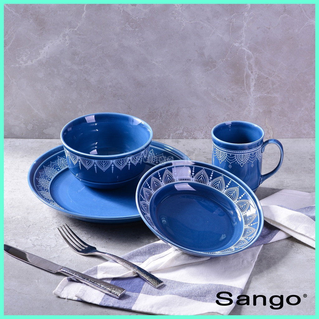 Jual Sango Set Peralatan Makan Henna Blue And White Isi Hampers