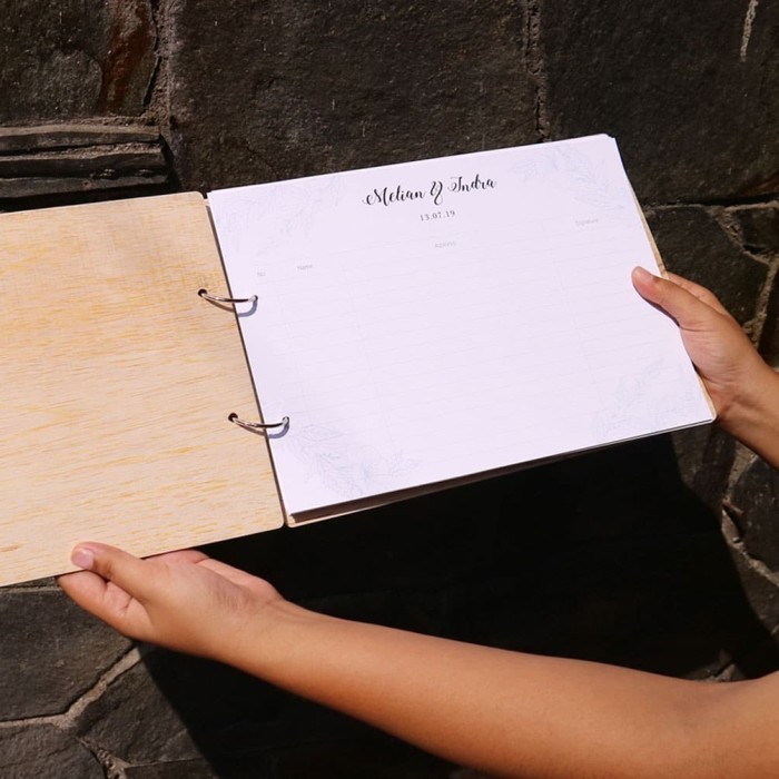 Jual Wooden Guest Book Size A4 Buku Tamu Undangan Pernikahan Kayu