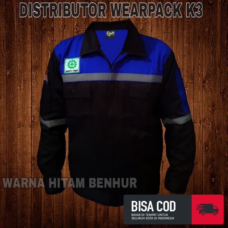 Jual Wearpack Atasan Kemeja Safety Warna Hitam Kombinasi Benhur Lengan