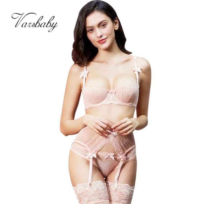 Jual IMPORT Varsbaby Sexy Lace Transparent Unlined Half Cup Bra Sets