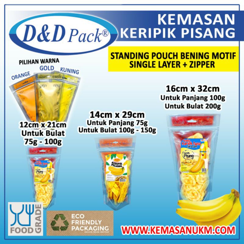 Jual Kemasan Keripik Pisang Standing Pouch Bening Motif Single Layer