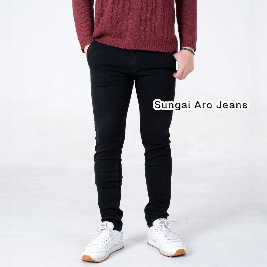 Jual Jeans Panjang Skinny Slimfit Pencil HITAM Pria Sungai Aro Jeans