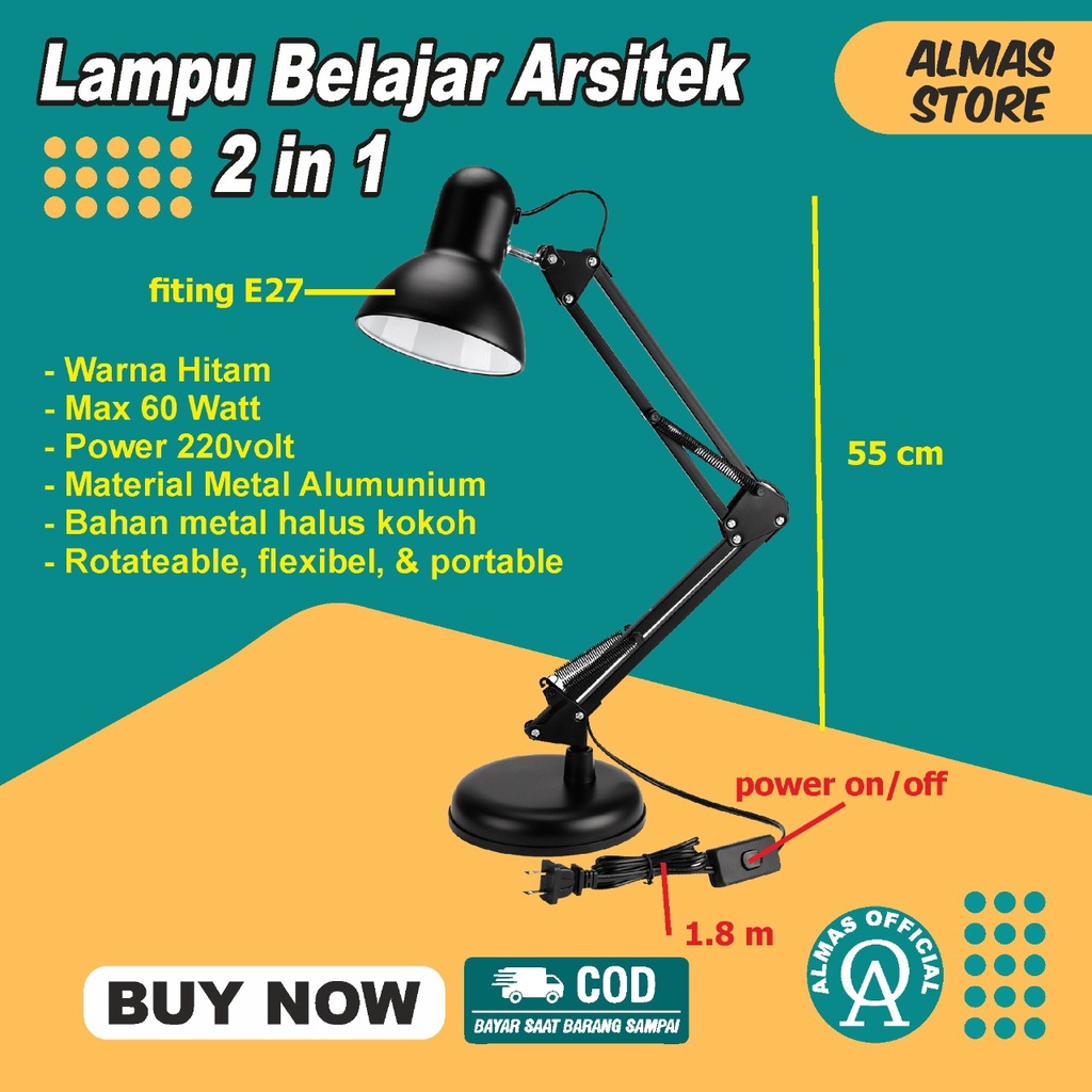 Jual Lampu Meja Belajar Baca Arsitek Jepit Jiamei JM 800 Model Tinggi