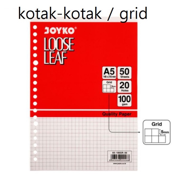 Jual Loose Leaf Joyko Ukuran A5 Polos Garis Kotak Titik Warna