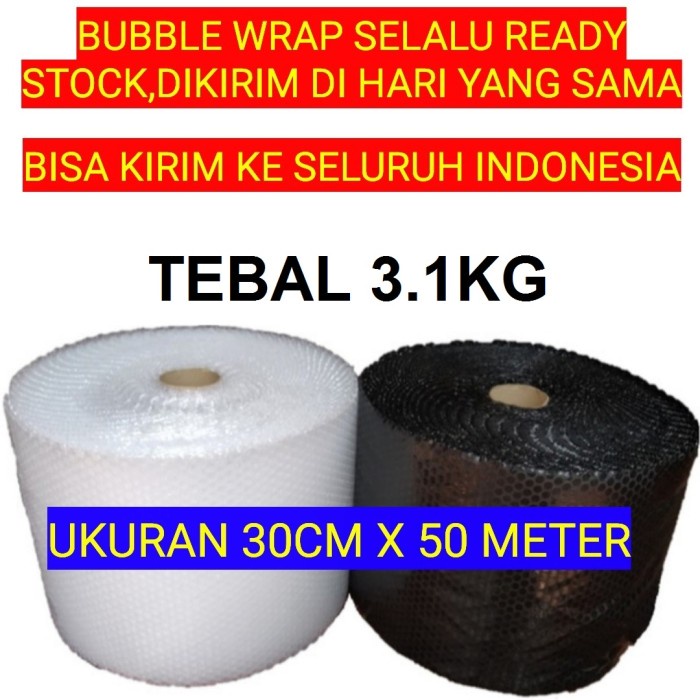 Jual Bubble Wrap 30 Cm X 50 Meter PREMIUM BENING HITAM PUTIH SUSU TEBAL