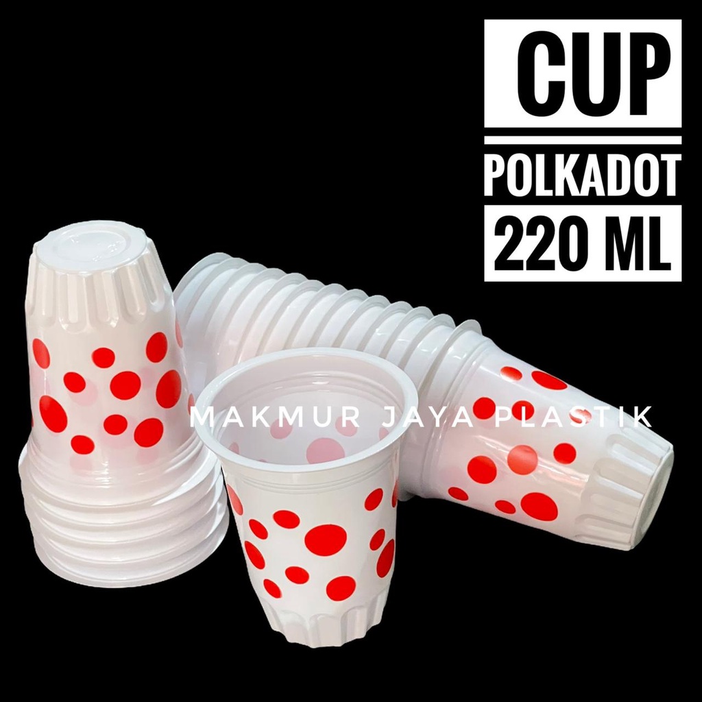 Jual GELAS PLASTIK MOTIF POLKADOT WARNA 220 ML ISI 50 PCS Shopee