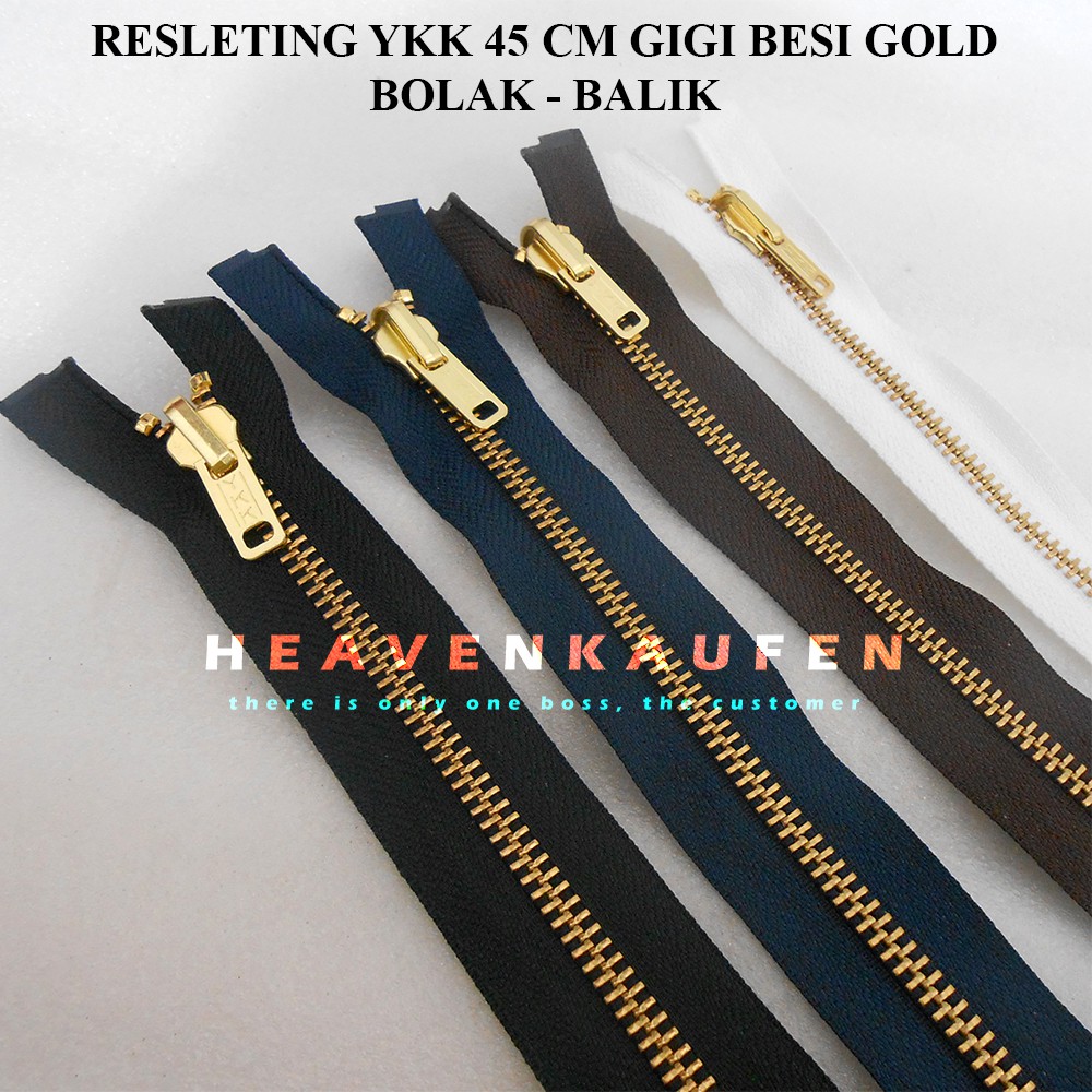 Jual Resleting YKK Besi 18 Inchi 45 Cm Gold Bolak Balik Gigi Emas