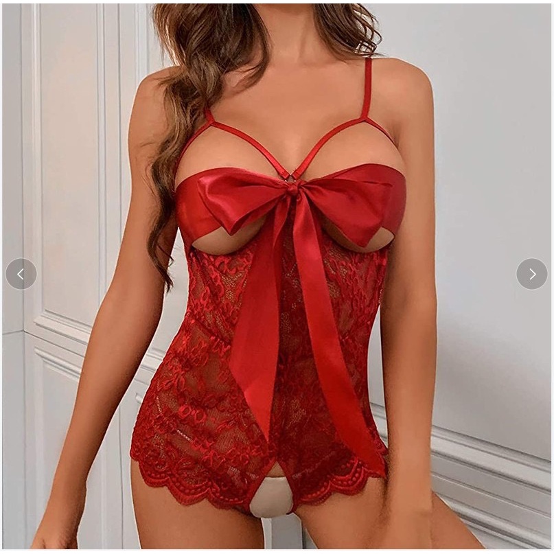 Jual Lingerie Wanita Teddy V Dalam Renda Transparan One Piece