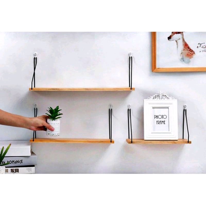 Jual Rak Dinding Tempel Kayu Besi Hanging Storage Organizer Shelf