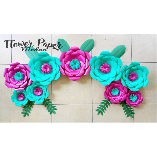 Jual Termurah Paper Flower Bunga Kertas Backdrop Warna Tosca Dan Pink