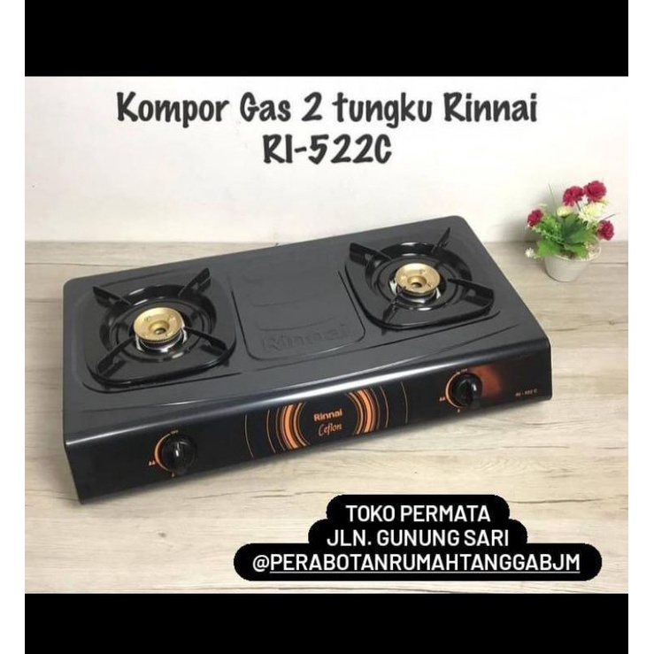 Jual Rinnai Kompor Gas 2 Tungku Burner Kuningan RI 522c Paket Kompor