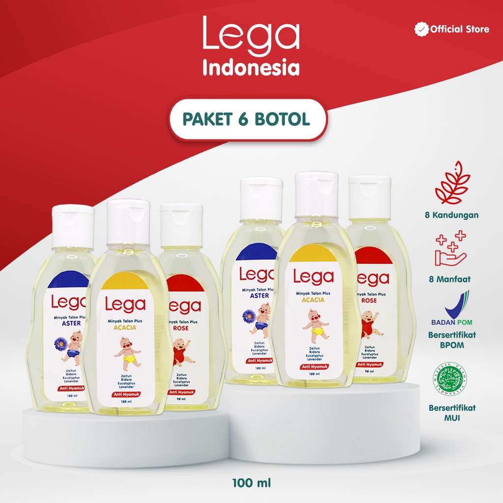 Jual LEGA Minyak Telon Plus 6 Botol 100 Ml Varian Rose Acacia Aster