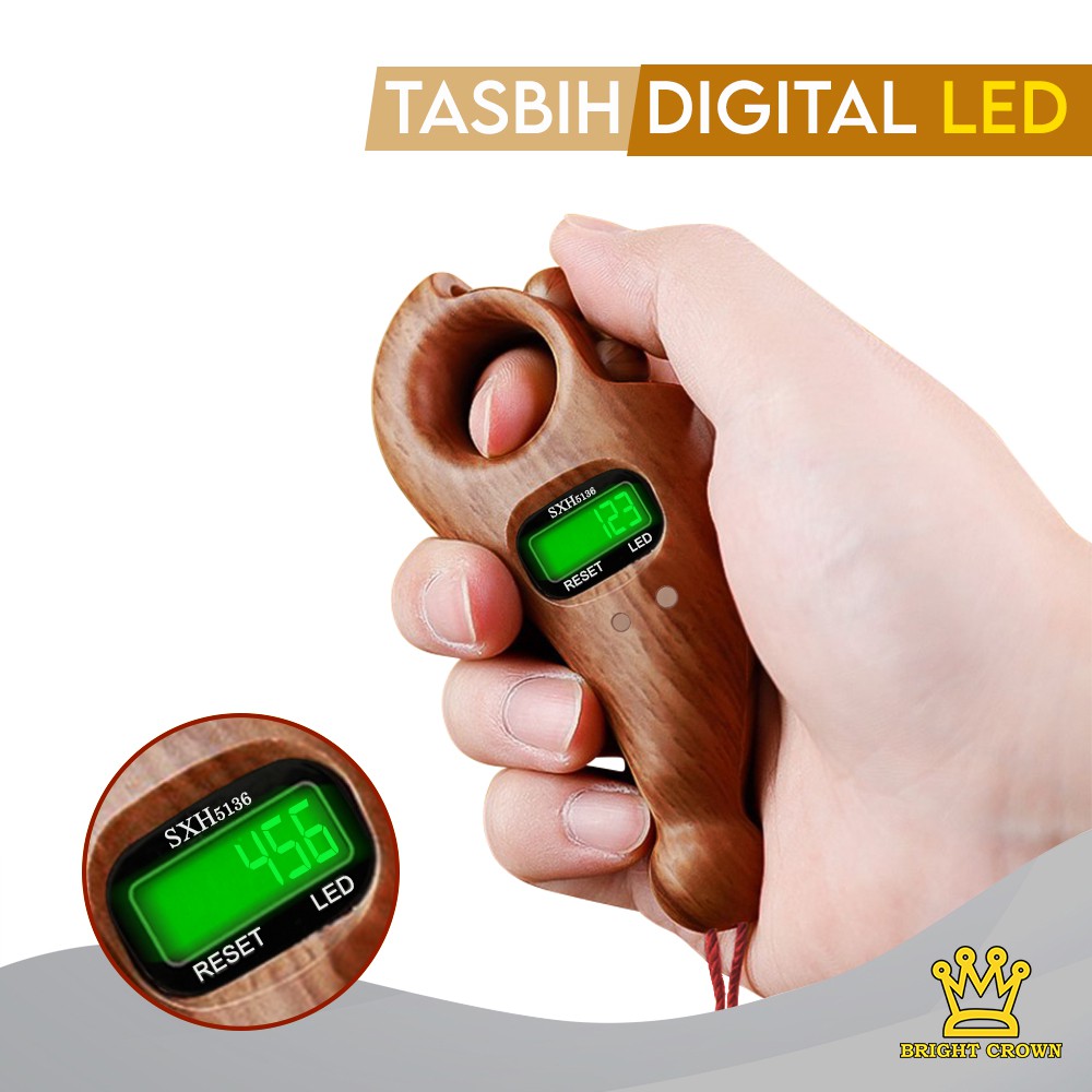 Jual Bright Crown LED Muslim Tasbih Digital Kayu Manik Alat Hitung LED