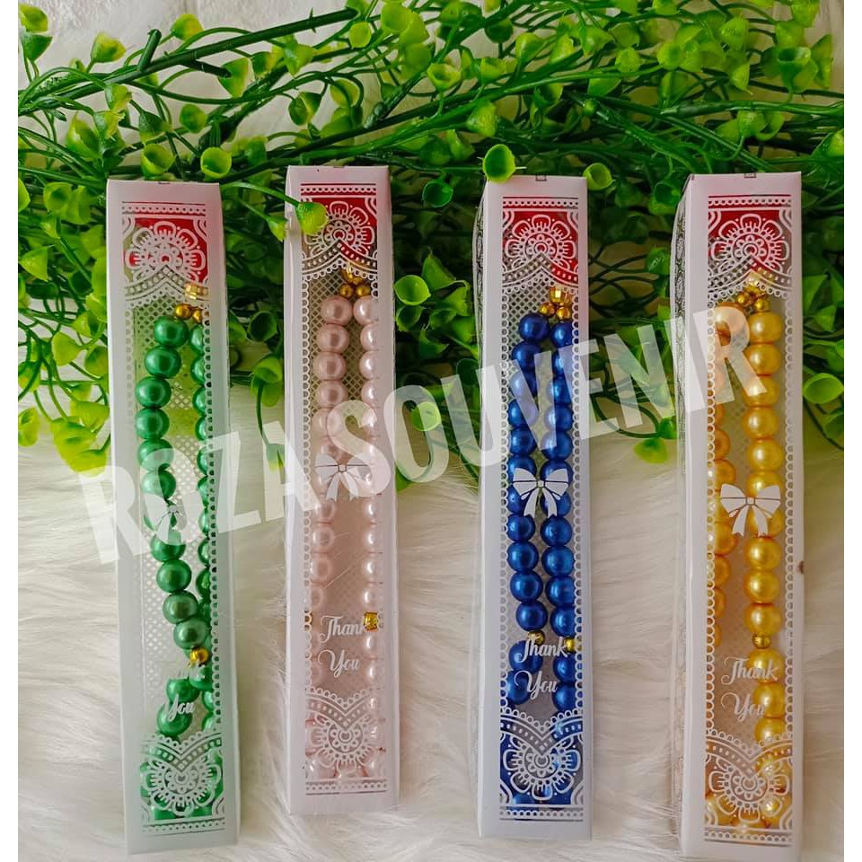 Jual Souvenir Pernikahan Tasbih Mutiara Besar Kemasan Mika Motif Isi