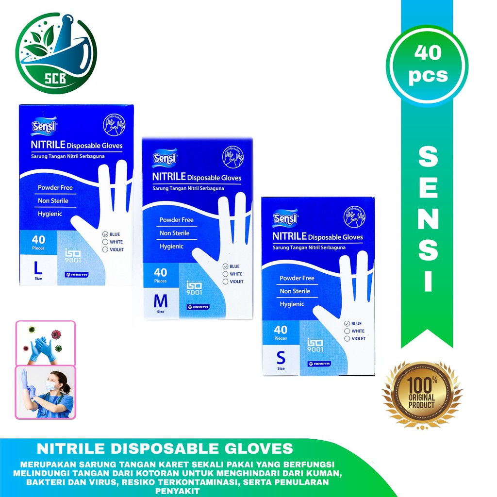 Jual Sensi Nitrile Disposable Gloves Isi 40 Pcs Sarung Tangan Nitril