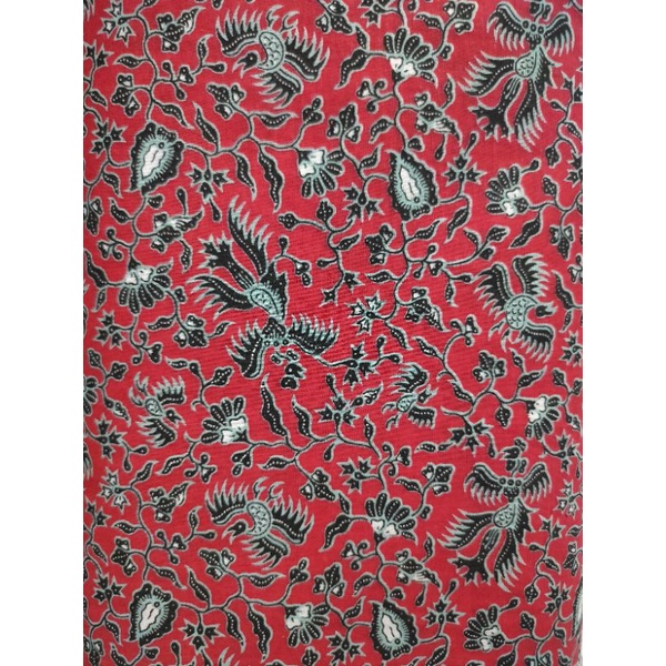 Jual Bahan Kain Batik Katun Merah Seragam Halus Lembut Handprint Burung