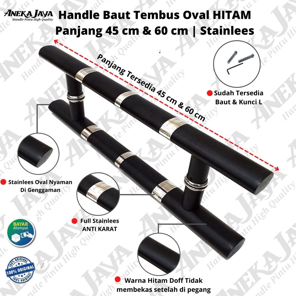 Jual Handle Pintu Rumah Baut Tembus Panjang 60 Cm 45 Cm Warna Hitam