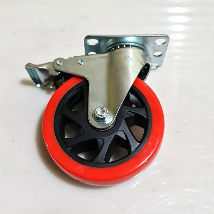 Jual Roda Troli Pu Merah Caster Taiwan 5 Inch Hidup Rem Shopee Indonesia