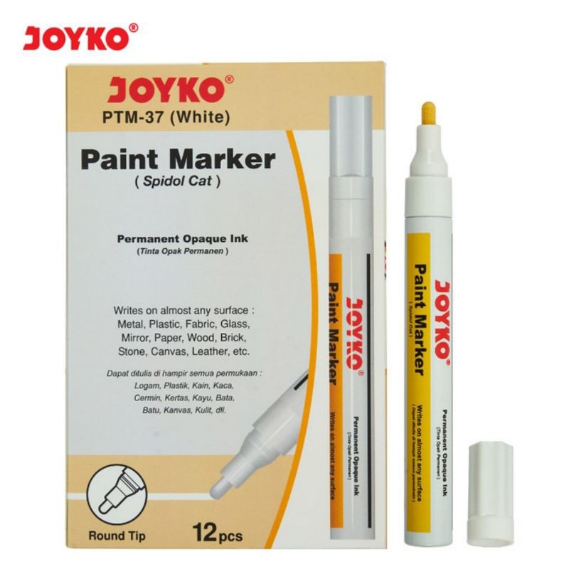 Jual Paint Marker Spidol Putih Cat Permanent Joyko Ptm White