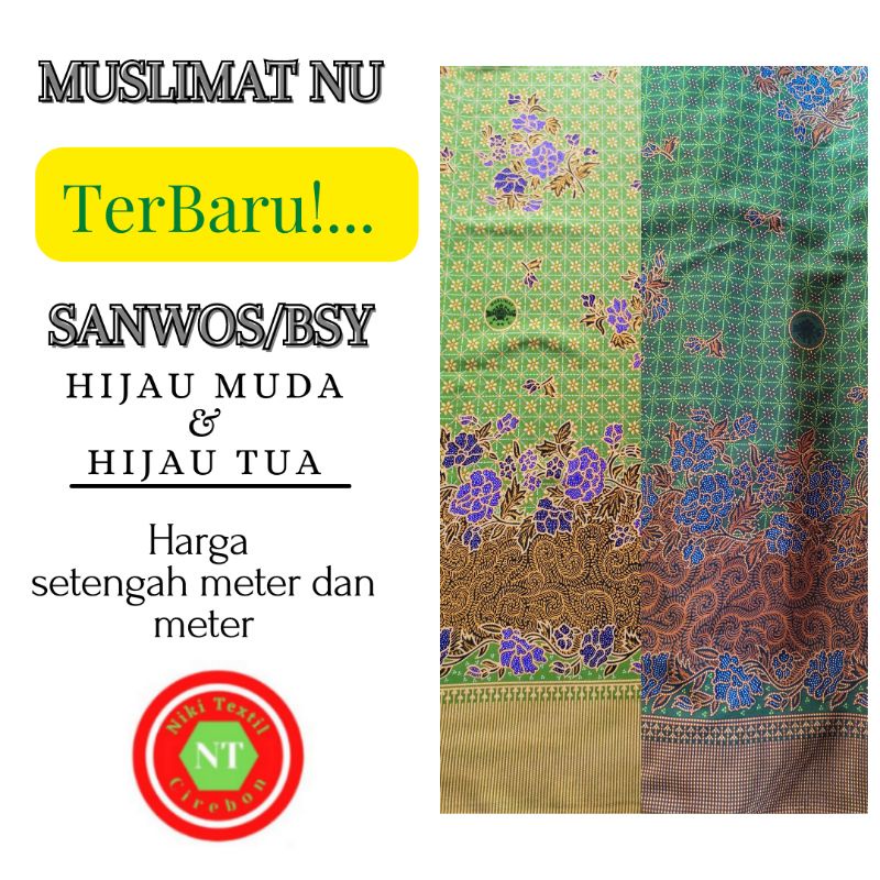 Jual Kain Batik Seragam Jamiyah Muslimat Nu Sanwos Hijau Muda Dan Hijau