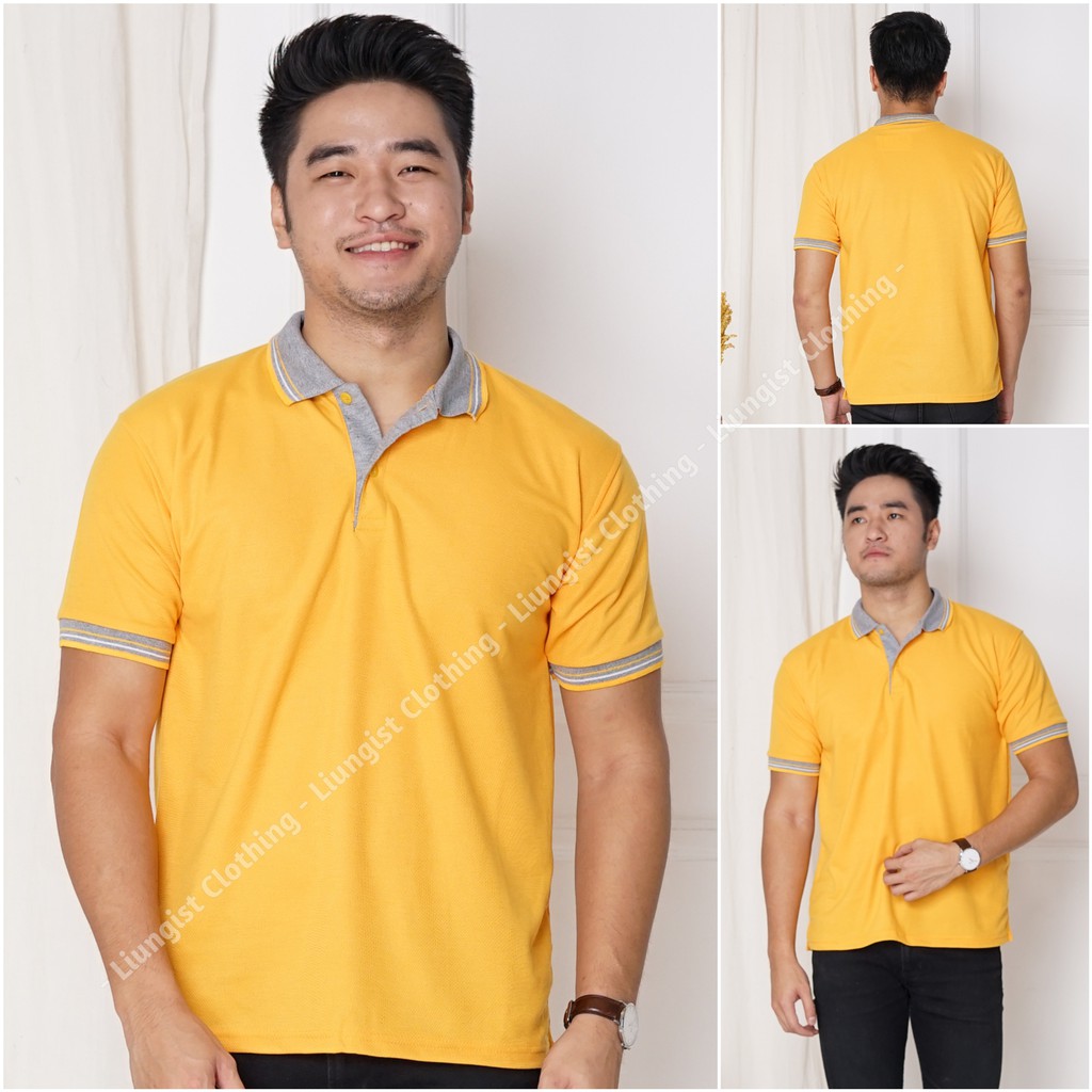 Jual Kaos Polo Unisex Kuning Mas Kerah Abu Kaos Kerah Poloshirt