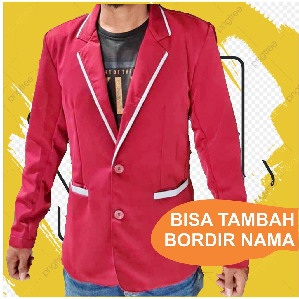 Jual Jas Almamater Merah Maroon Lis Putih Bisa Tambah Bordir Jas