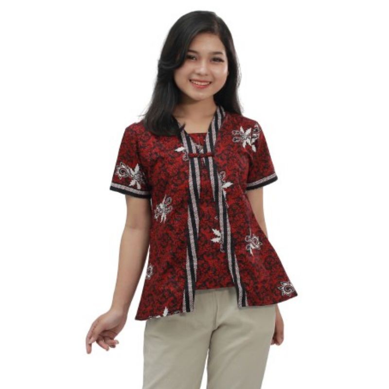 Jual MODEL BARU BAJU ATASAN BATIK WANITA KEBAYA KUTUBARU WARNA MERAH