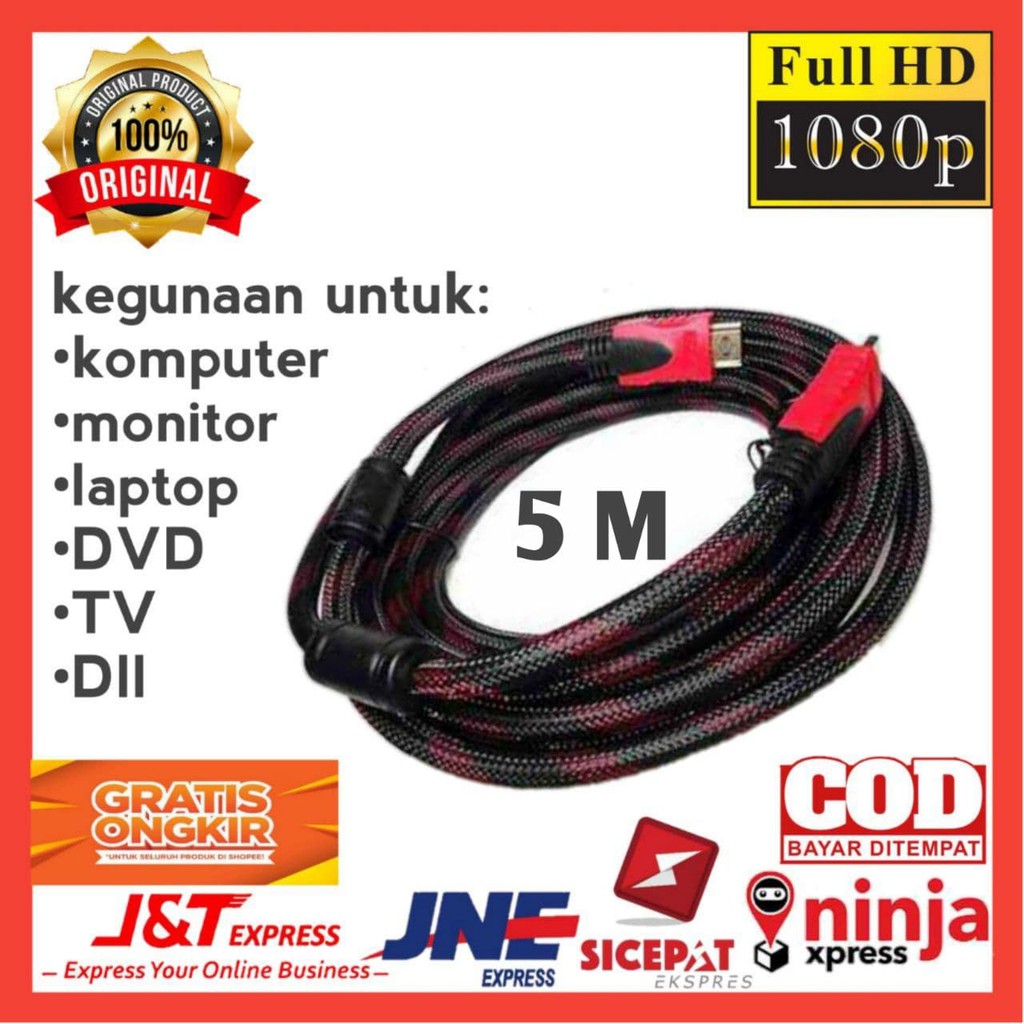 Jual KABEL HDMI SERAT JARING HDMI TO HDMI KE HDMI 1080P V1 4 3D HQ