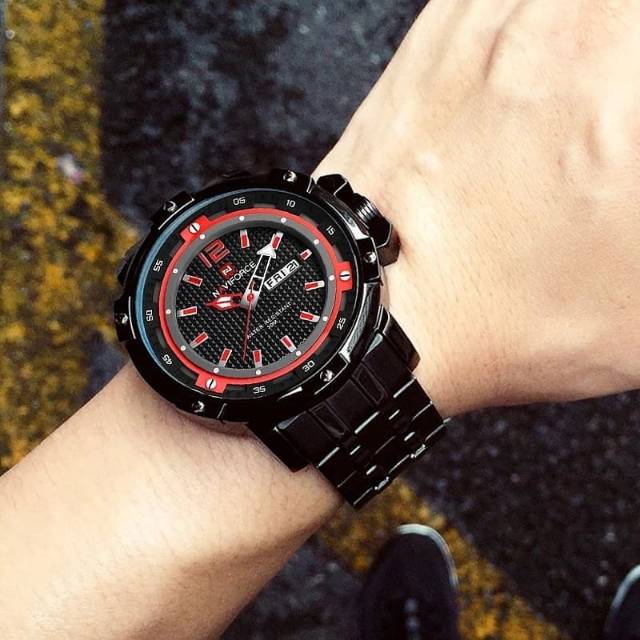 Jual Jam Tangan Pria Navi Force Model Rantai Tanggal Hari Aktif