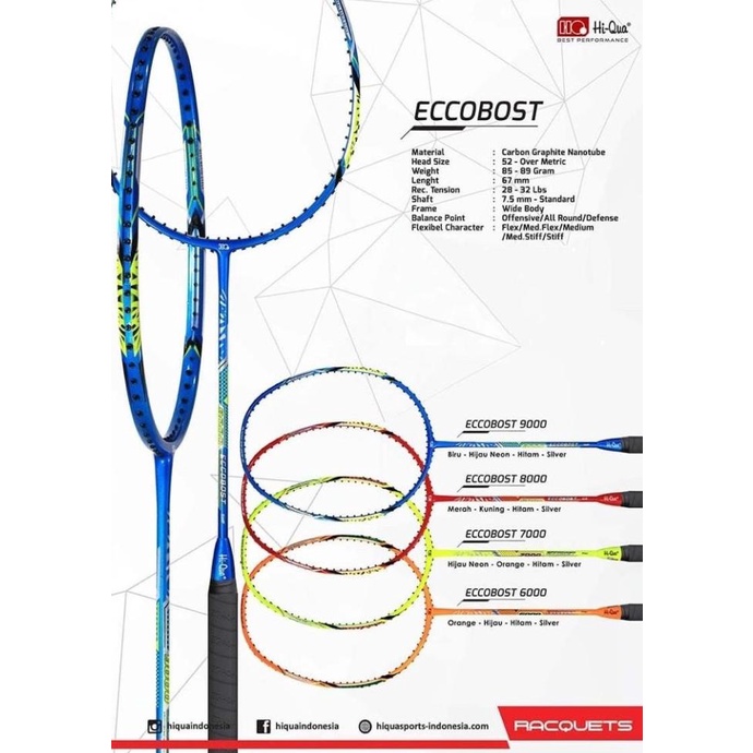 Jual Raket Badminton Hiqua Eccobots 6000 7000 8000 9000 Wide Body Max