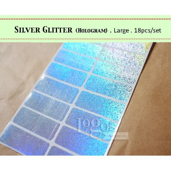 Jual READY SILVER GLITTER LARGE STICKER LABEL NAMA WATERPROOF HOLOGRAM