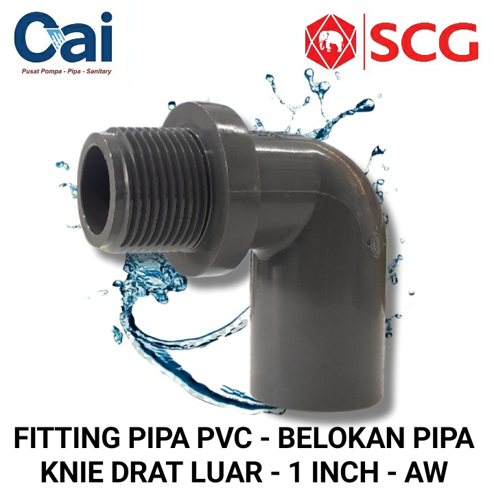 Jual GROSIR FITTING PIPA PVC KNIE DRAT LUAR 1 INCH AW SCG