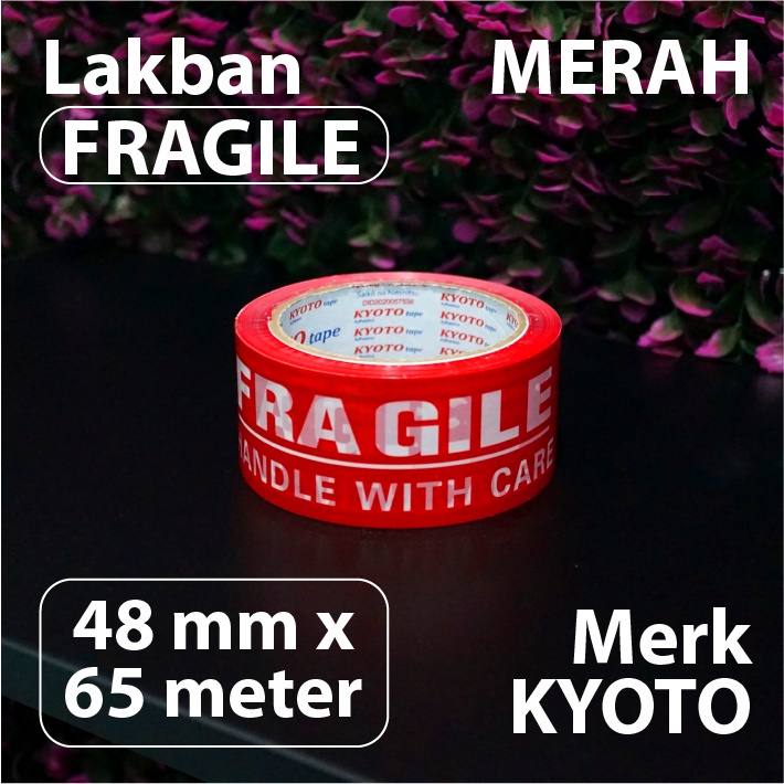 Jual Lakban FRAGILE Merah 48 Mm X 65 Meter Merk Kyoto Selotip