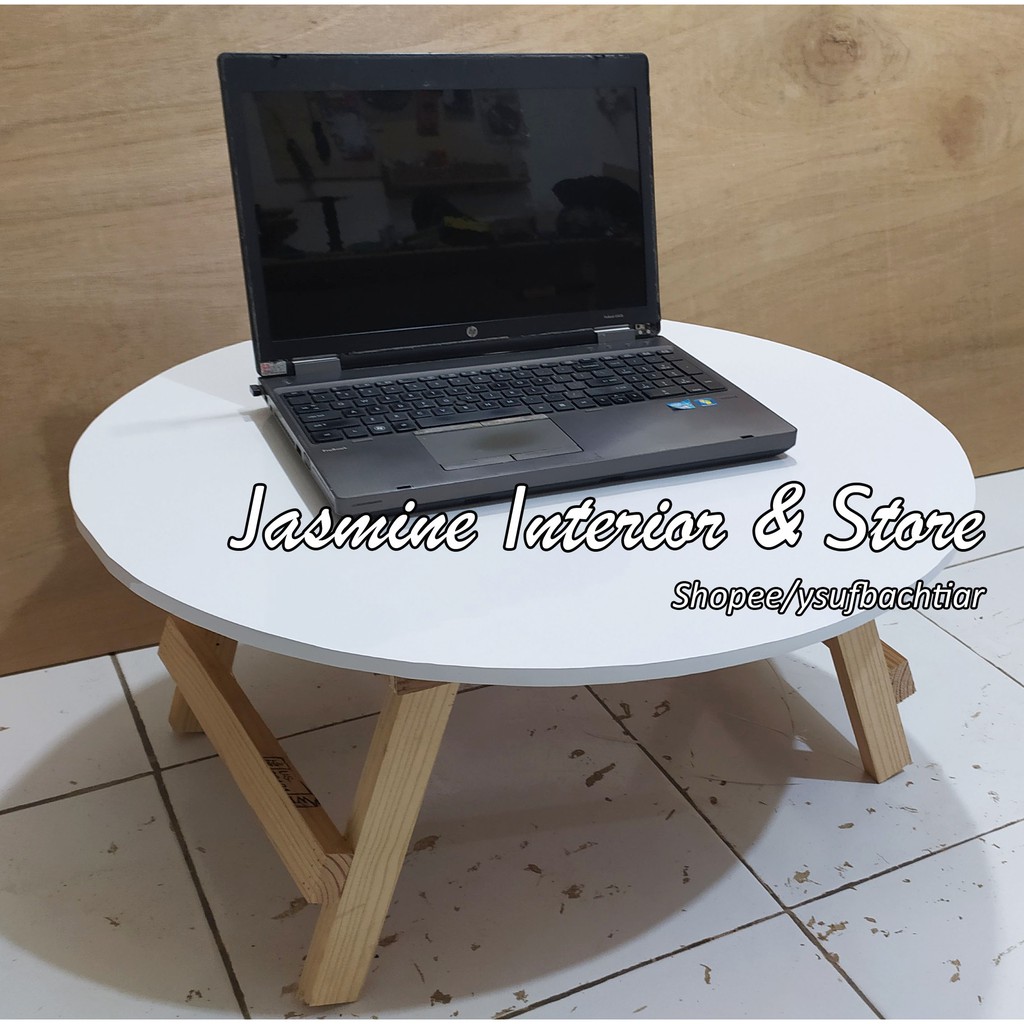 Jual Meja Lipat Bulat Plitur Lesehan Laptop Kerja Caffe