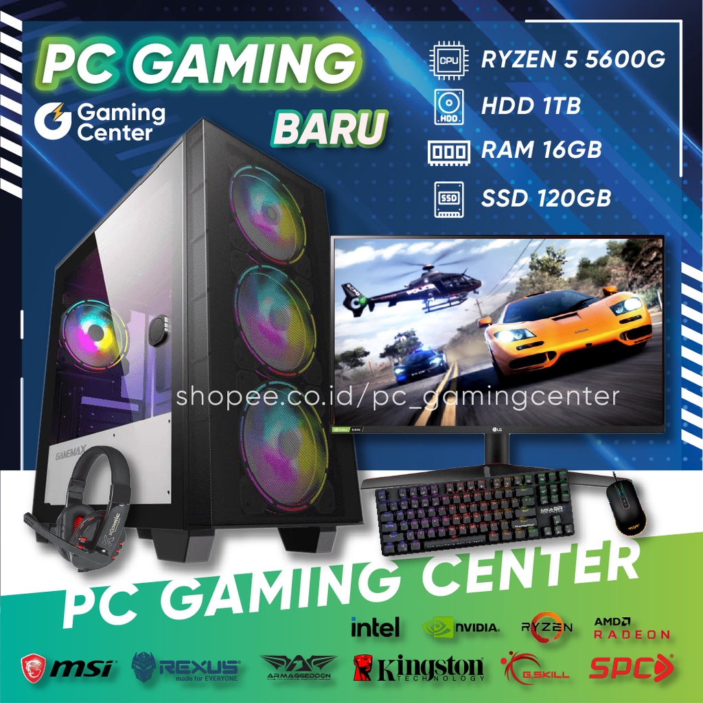 Jual PC Gaming Rakitan Fullset RYZEN 5 5600G KOMPUTER CPU HDD 1TB RAM