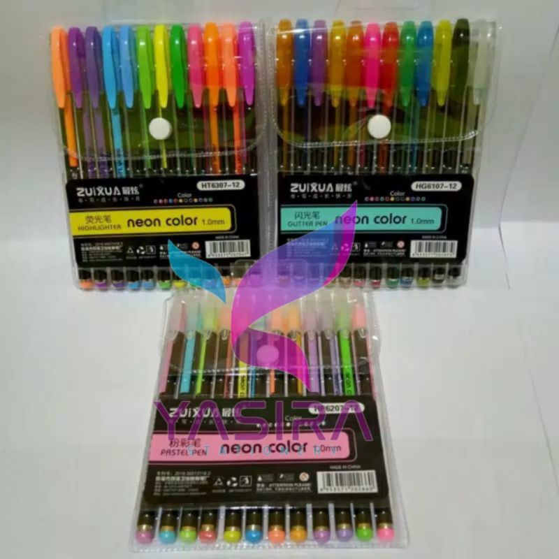 Jual Gram Satu Set Warna Gel Pen Glitter Warna Warni Neon