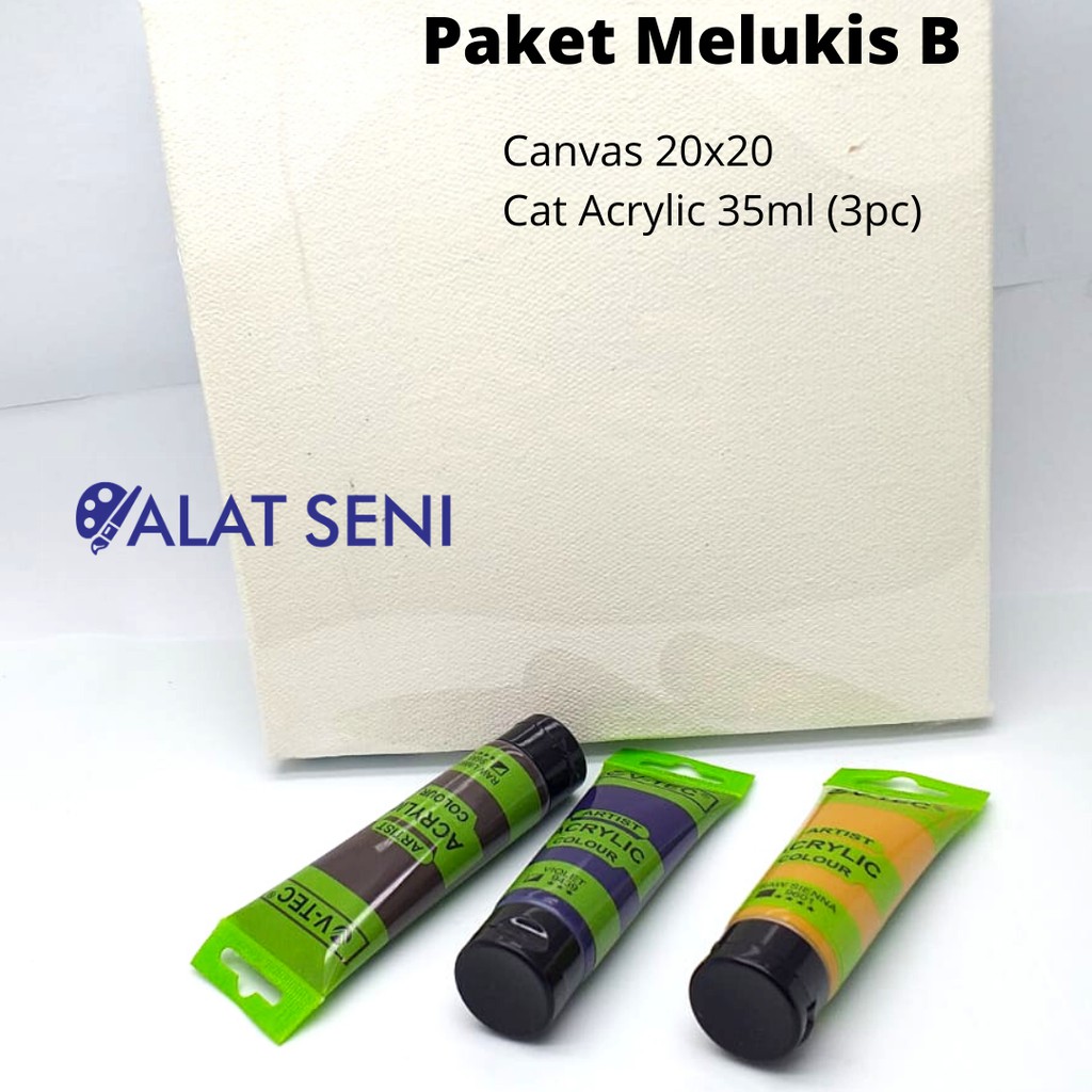 Jual PAKET MELUKIS B Canvas 20x20 Cat Acrylic 35ml 3 Warna Shopee