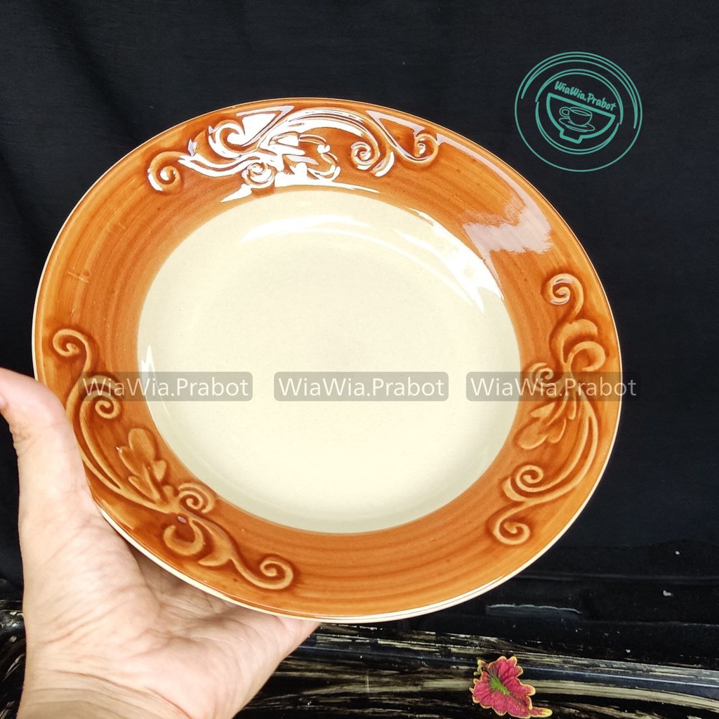 Jual Piring Makan Keramik Lis Merah Biru Hijau Lucky Stoneware Tahan