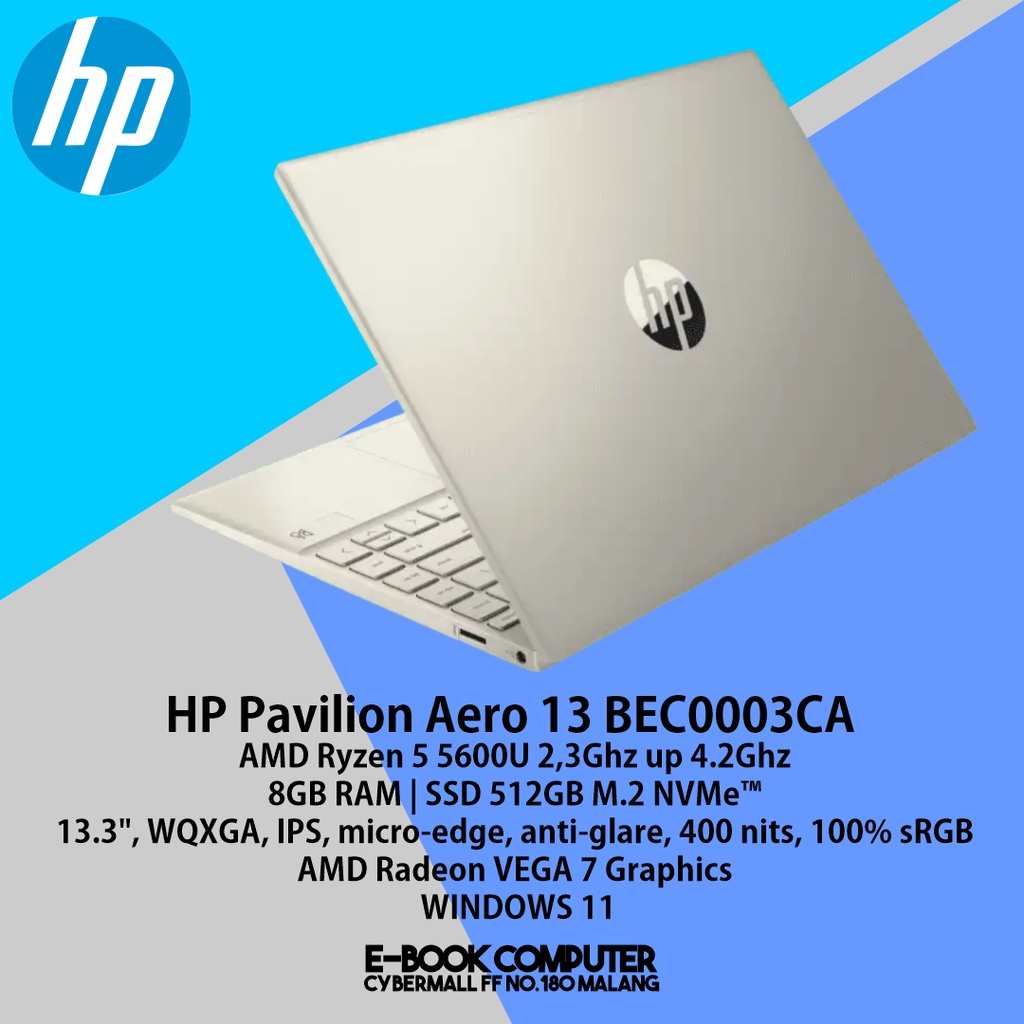 Jual HP Pavilion Aero 13 AMD Ryzen 5 5600U DDR4 8GB 512GB SSD NVME 13 3