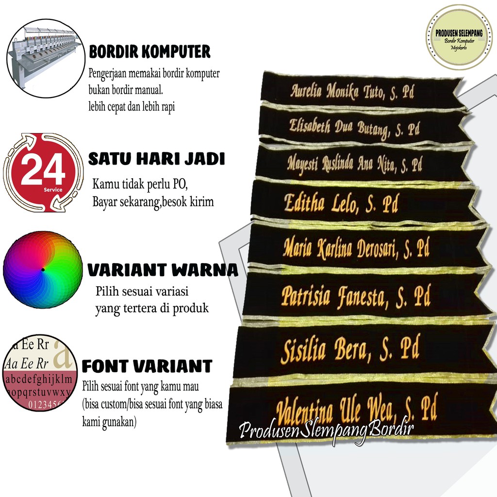 Jual Selempang Wisuda Bordir Komputer Bahan Bludru List Pita Gilter