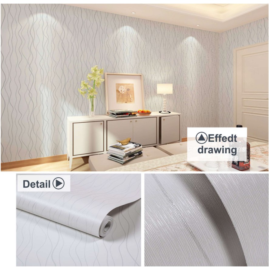 Jual Wallpaper Dinding Motif Wave Garis Salur Putih Silver Minimalis