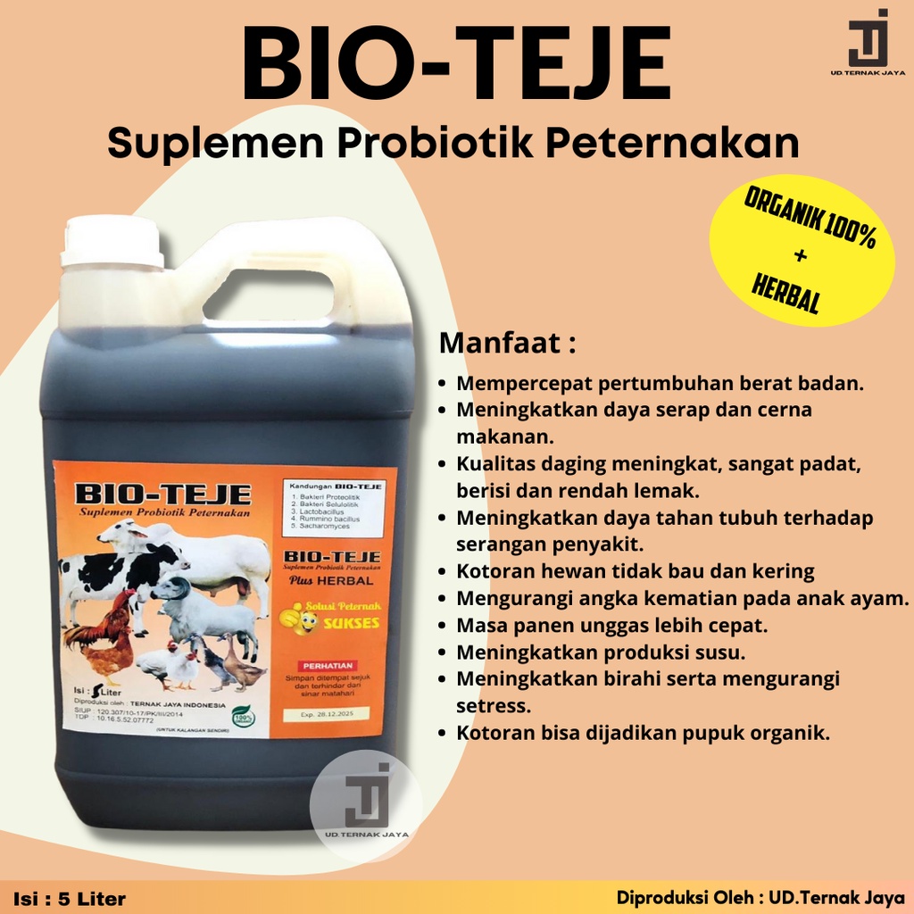 Jual BIO TEJE PROBIOTIK PETERNAKAN SUPLEMEN ORGANIK CAIR KEMASAN 5