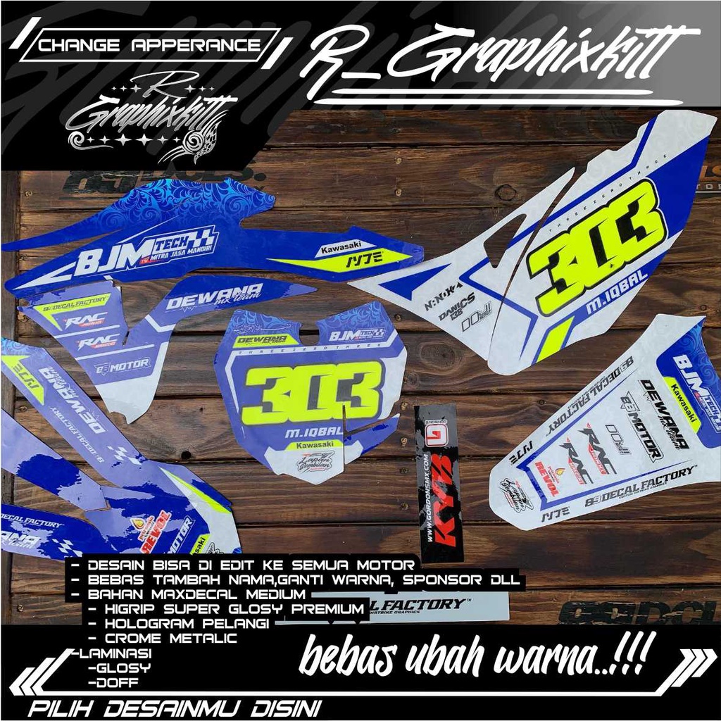 Jual 0476 Sticker Decal Fullbody Klx Gordon Kombinasi Bahan Flow