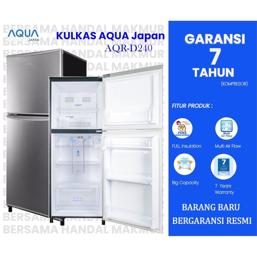 Jual KULKAS AQUA JAPAN AQR D240 LEMARI ES 2 PINTU AQRD240 LOW WATT