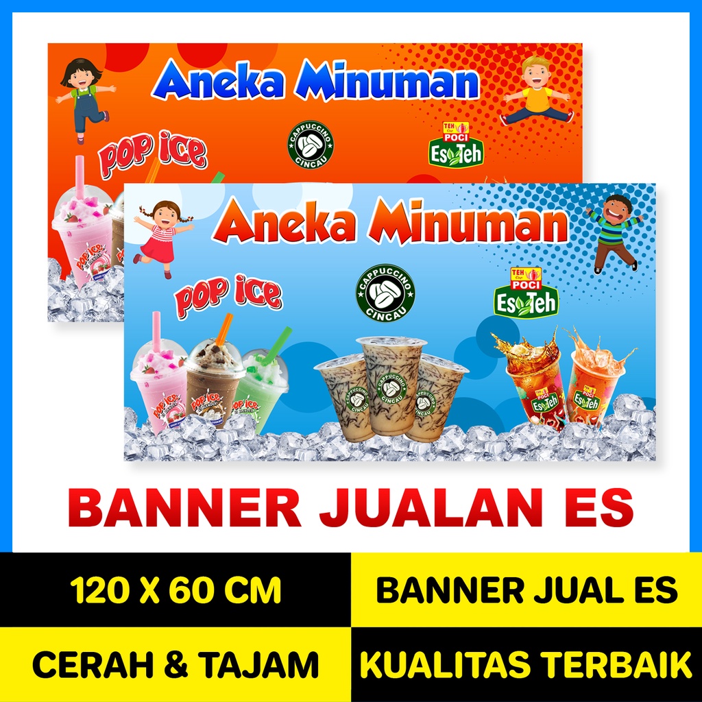 Jual Banner Spanduk Warung Jualan Es Pop Es Ice Cincau Teh Poci