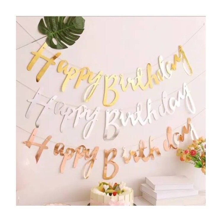 Jual Banner Hbd Bunting Flag Tulisan Happy Birthday Sambung Gold