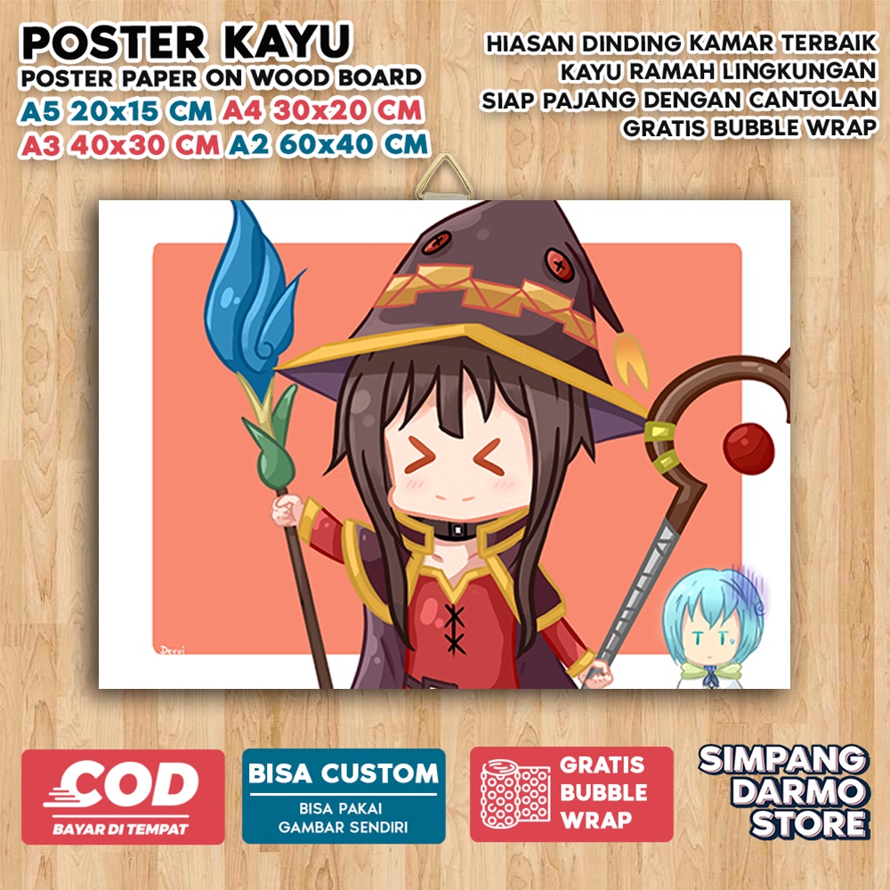 Jual Poster Kayu Konosuba Cute Aestehic Tema Anime Isekai Wibu Waifu